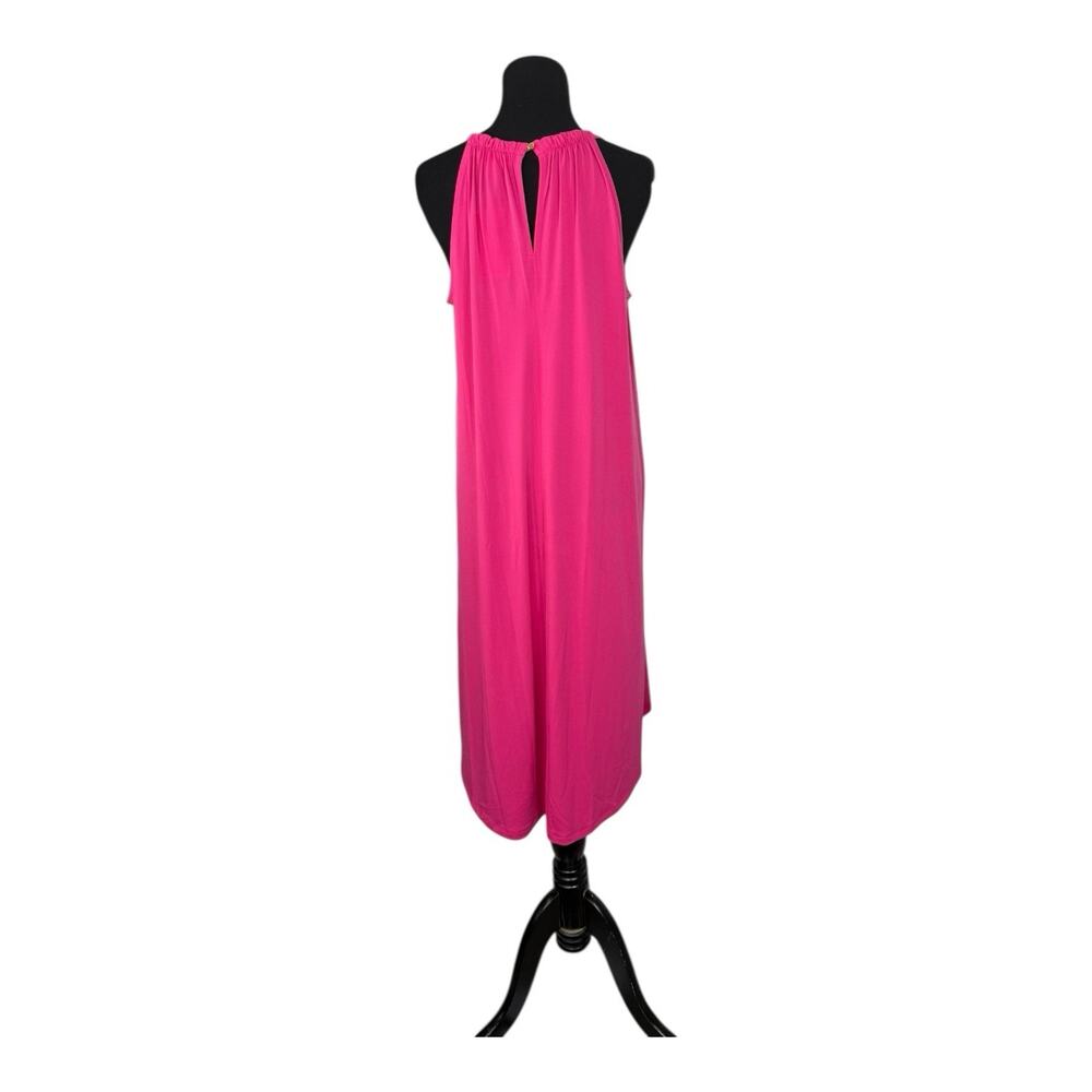 Michael Kors Women Midi Dress Fuscia Halter Neck Asym Hem Gold Trim Sz Med NWT - Picture 4 of 8